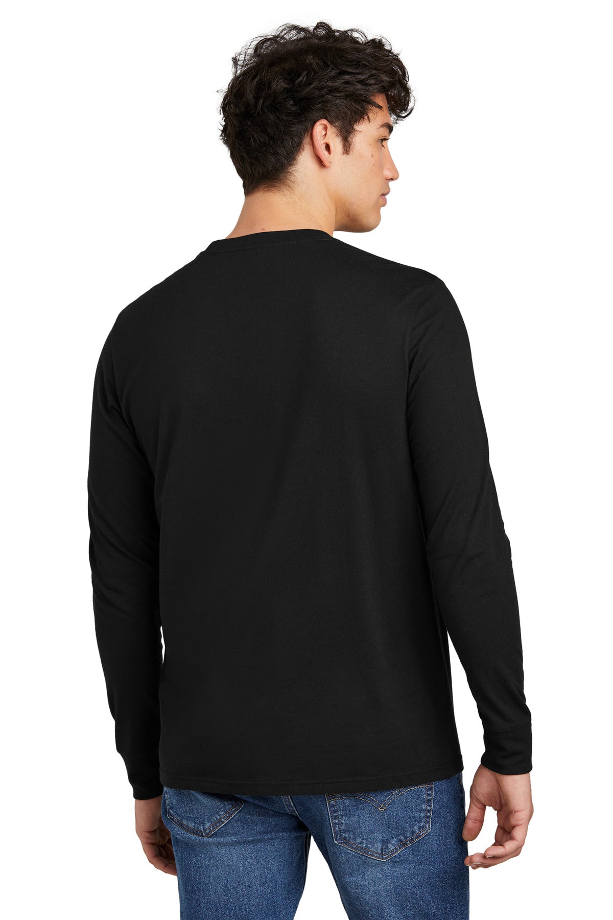 Custom Embroidered District Perfect Blend CVC Long Sleeve Tee DT109,Black