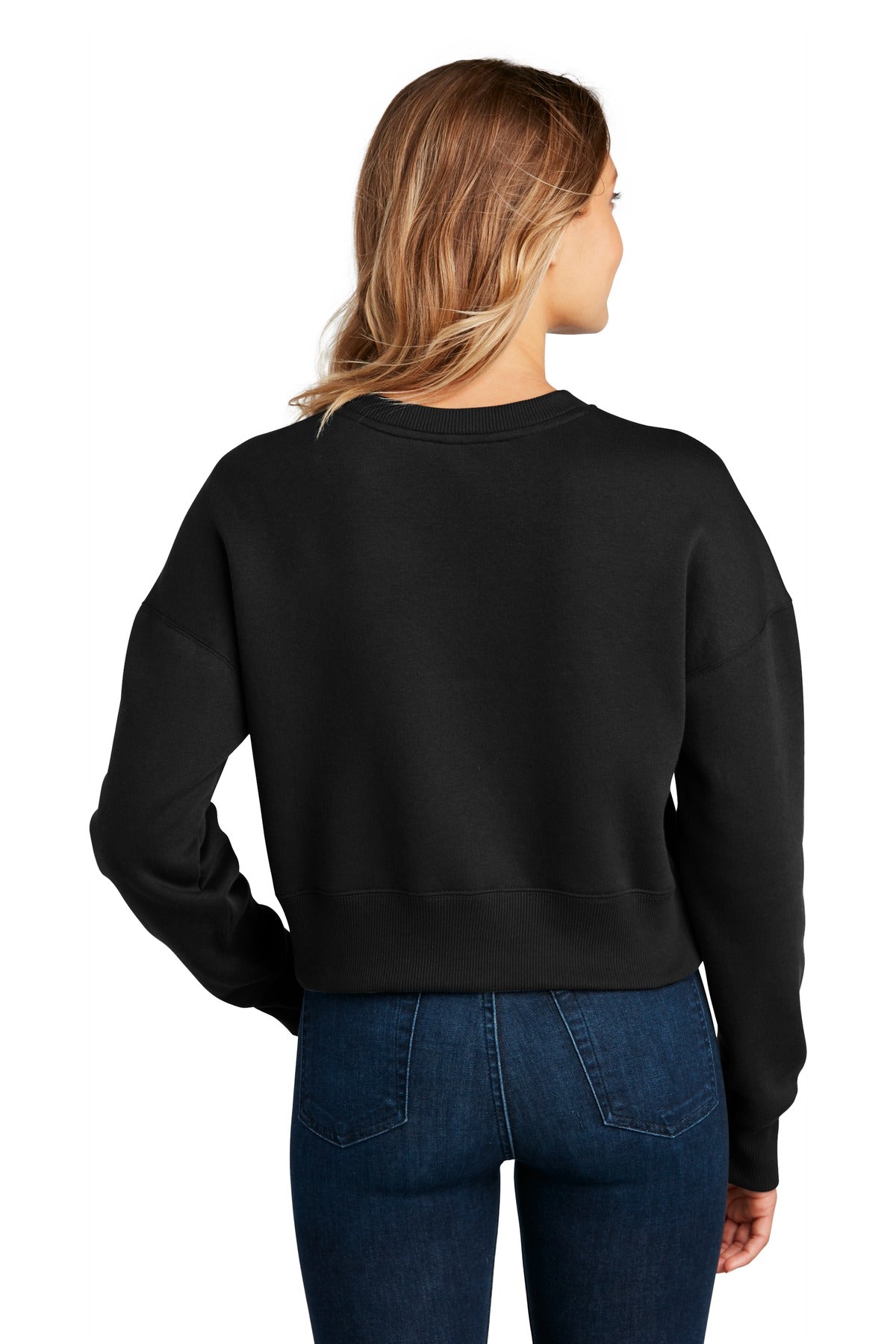 Custom Embroidered District  Women's Perfect Weight  Fleece Cropped Crew DT1105,Jet Black