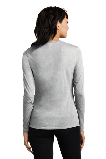 Custom Embroidered District Women's Perfect Blend CVC Long Sleeve Tee DT110,Light Heather Grey