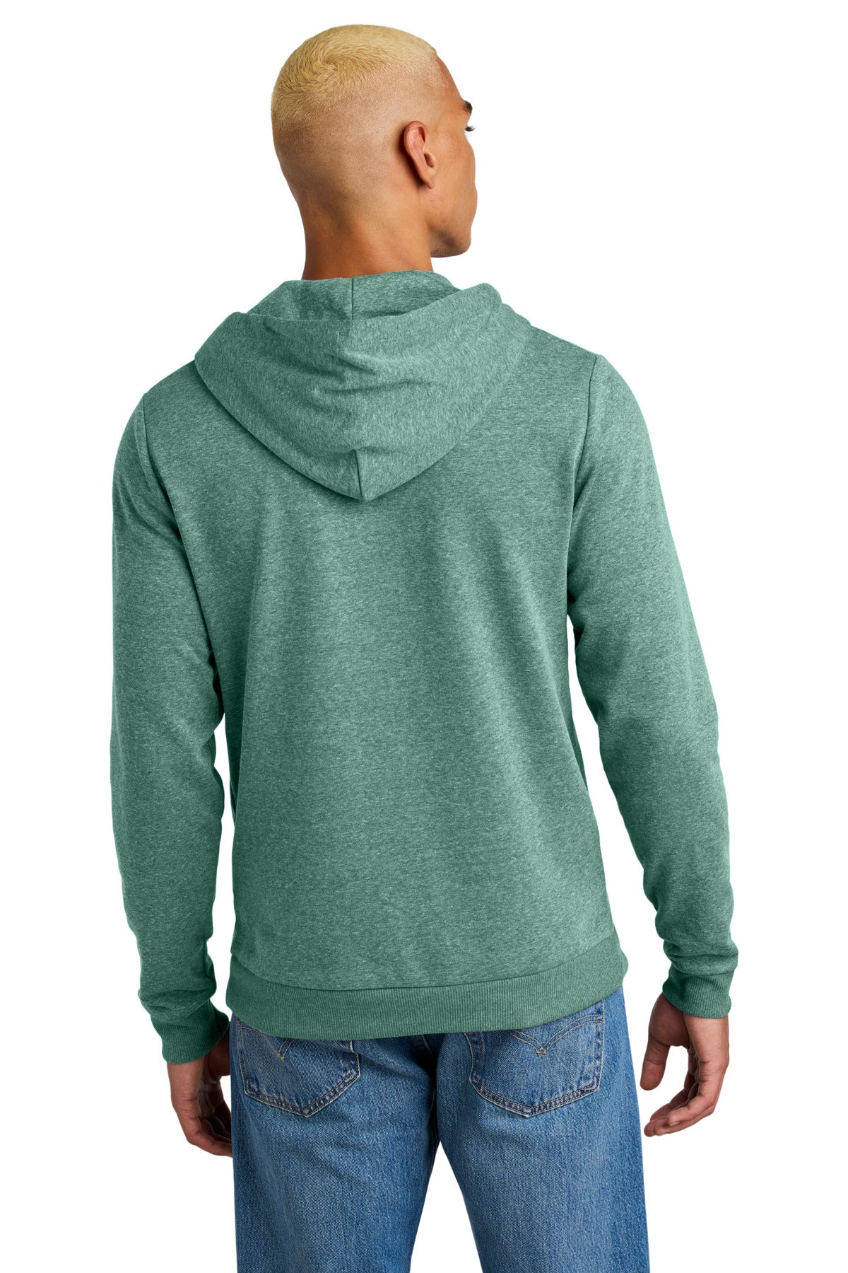 Custom Embroidered District Perfect Tri Fleece Pullover Hoodie DT1300,Heathered Eucalyptus Blue