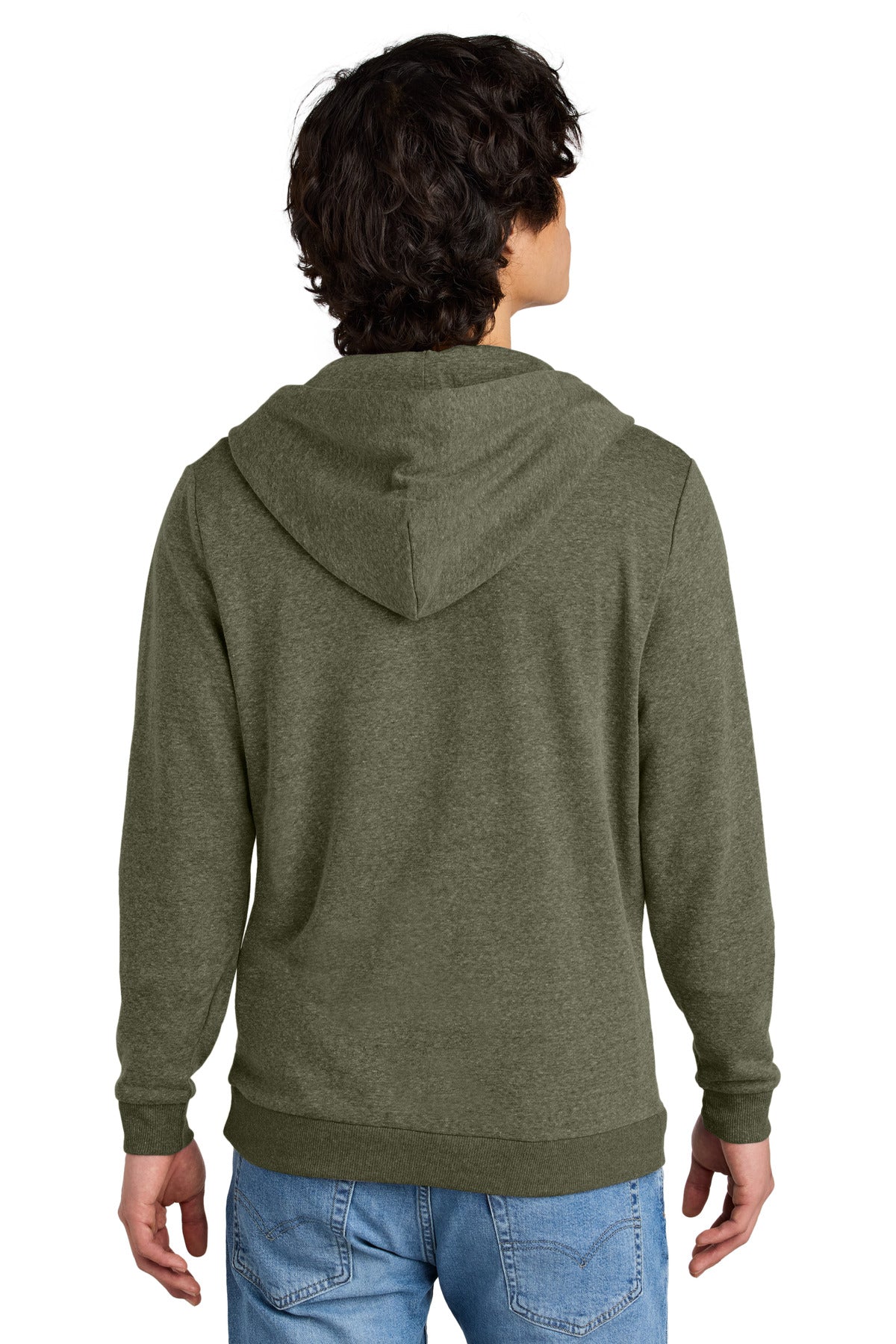 Custom Embroidered District Perfect Tri Fleece Full-Zip Hoodie DT1302,Military Green Frost
