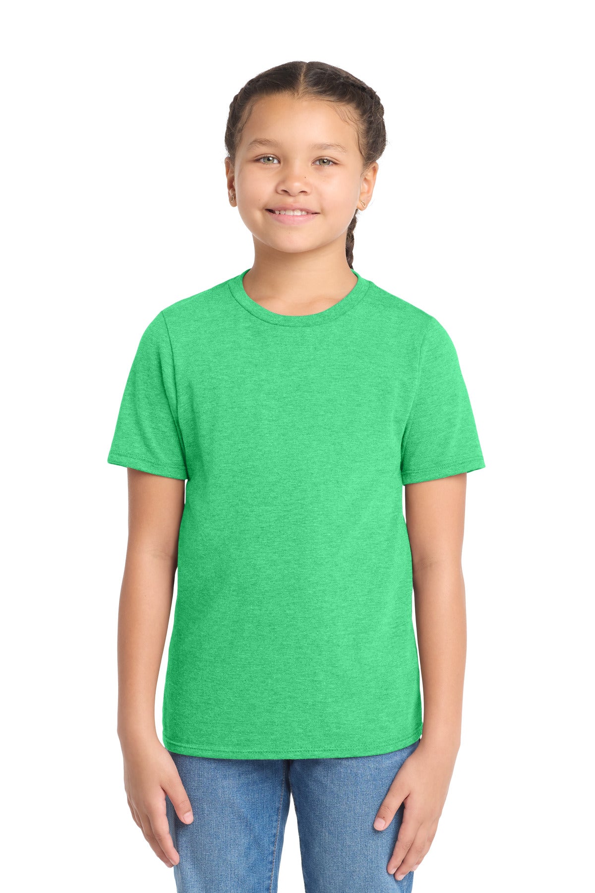 Custom Embroidered District T-Shirts  in Green Frost