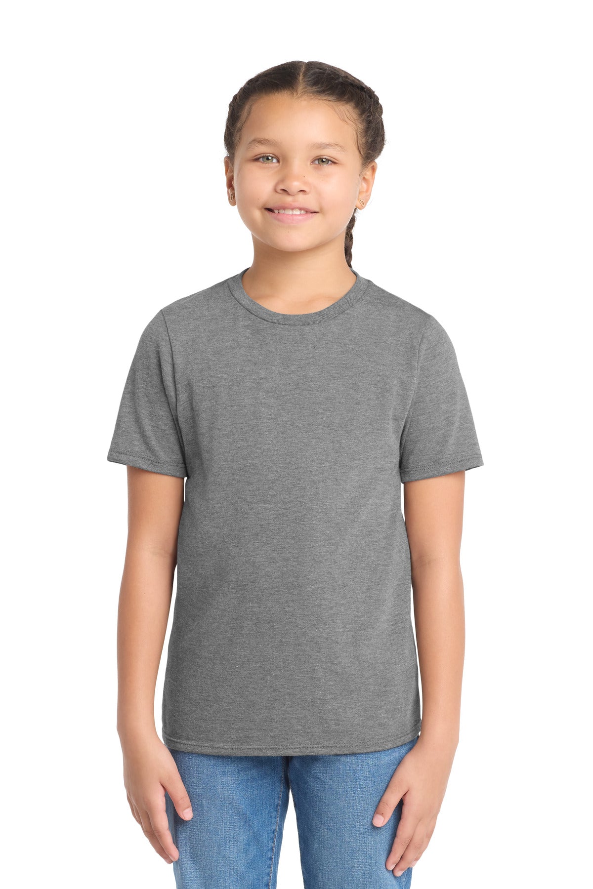 Custom Embroidered District T-Shirts  in Grey Frost