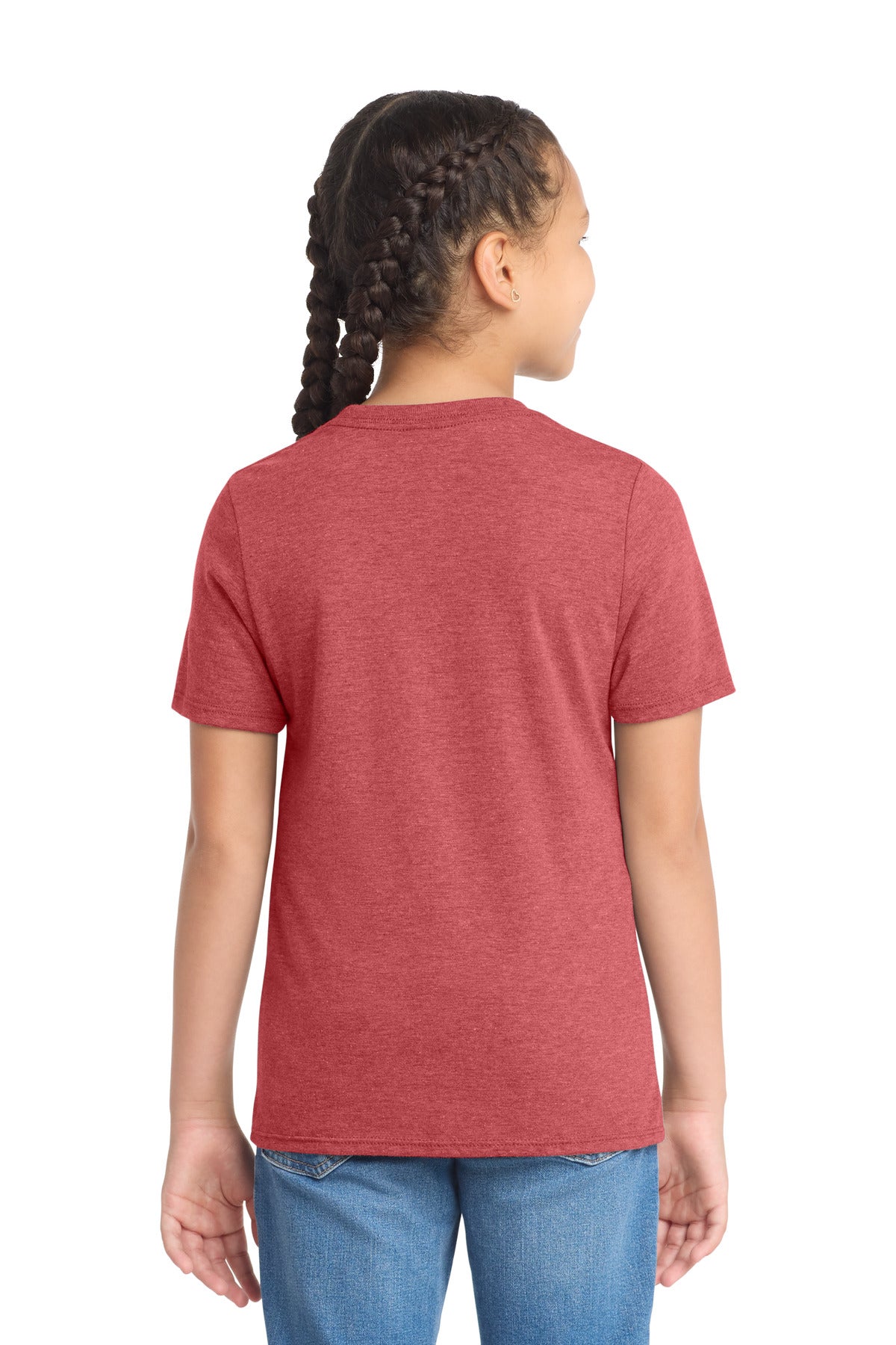 Custom Embroidered District T-Shirts  in Red Frost