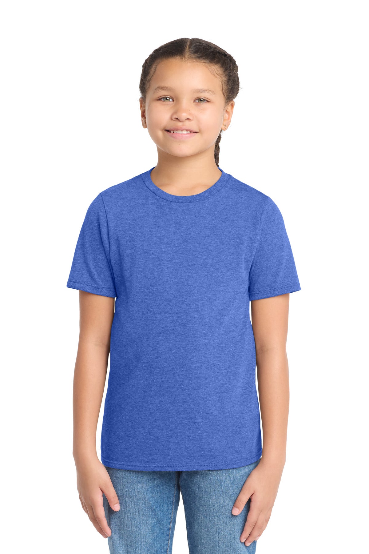 Custom Embroidered District T-Shirts  in Royal Frost