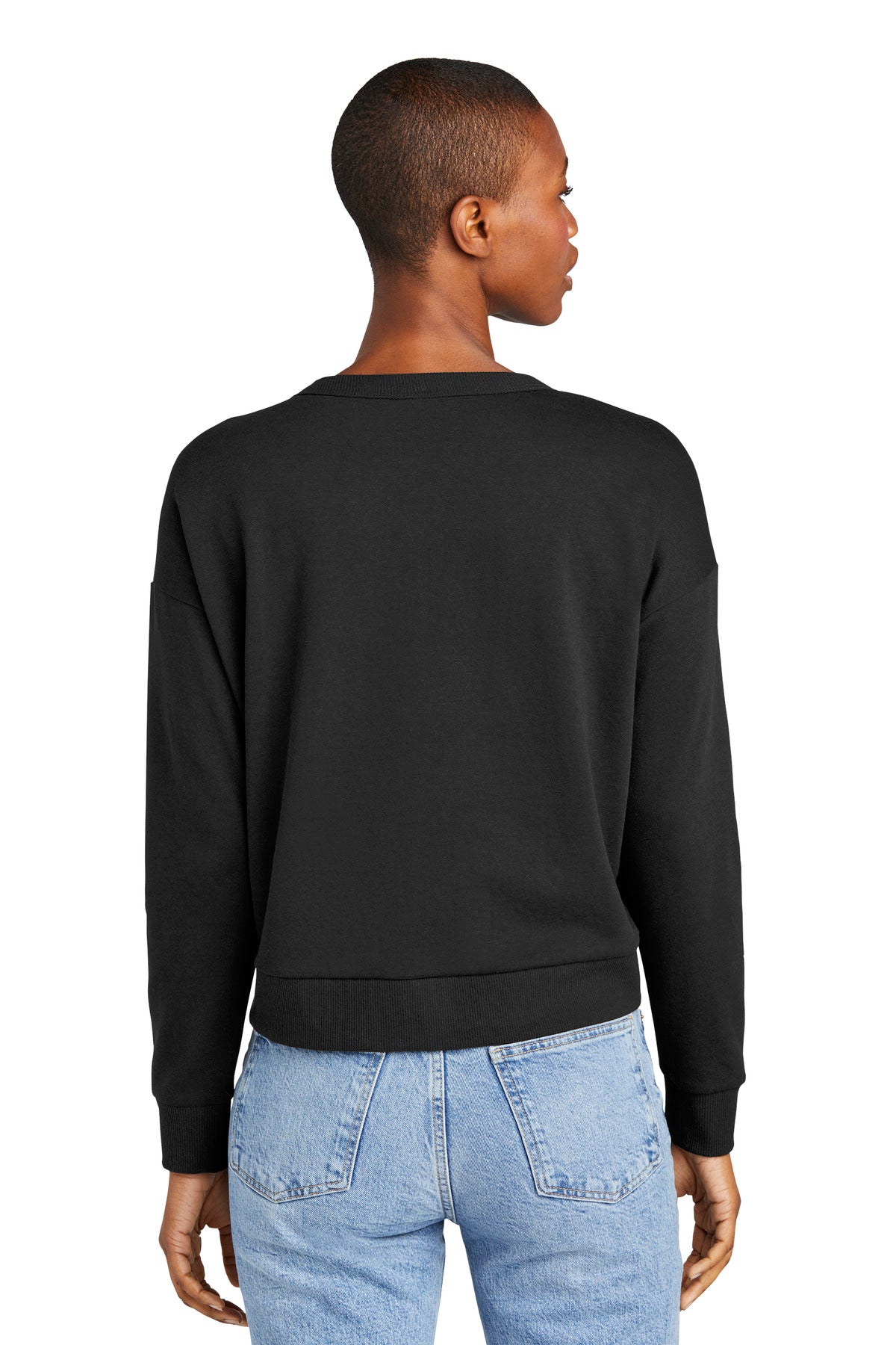Custom Embroidered District Women's Perfect Tri Fleece V-Neck Sweatshirt DT1312,Black