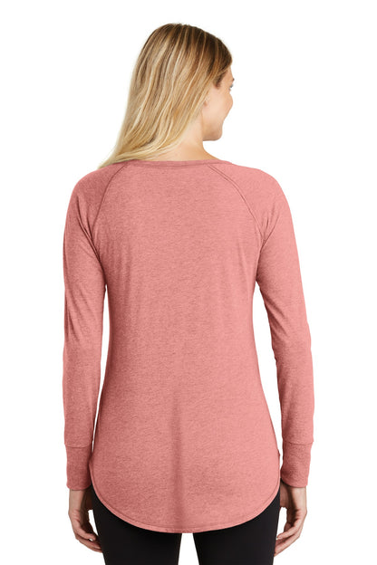 Custom Embroidered District  Women's Perfect Tri  Long Sleeve Tunic Tee. DT132L,Blush Frost