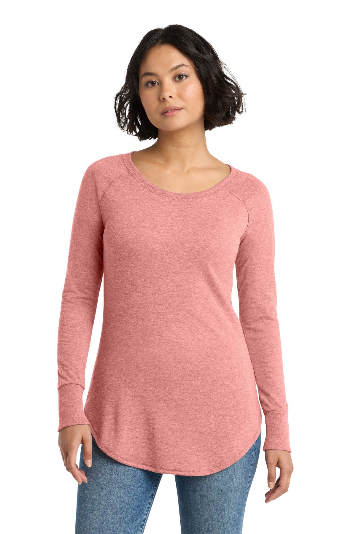 Custom Embroidered District T-Shirts  in Blush Frost