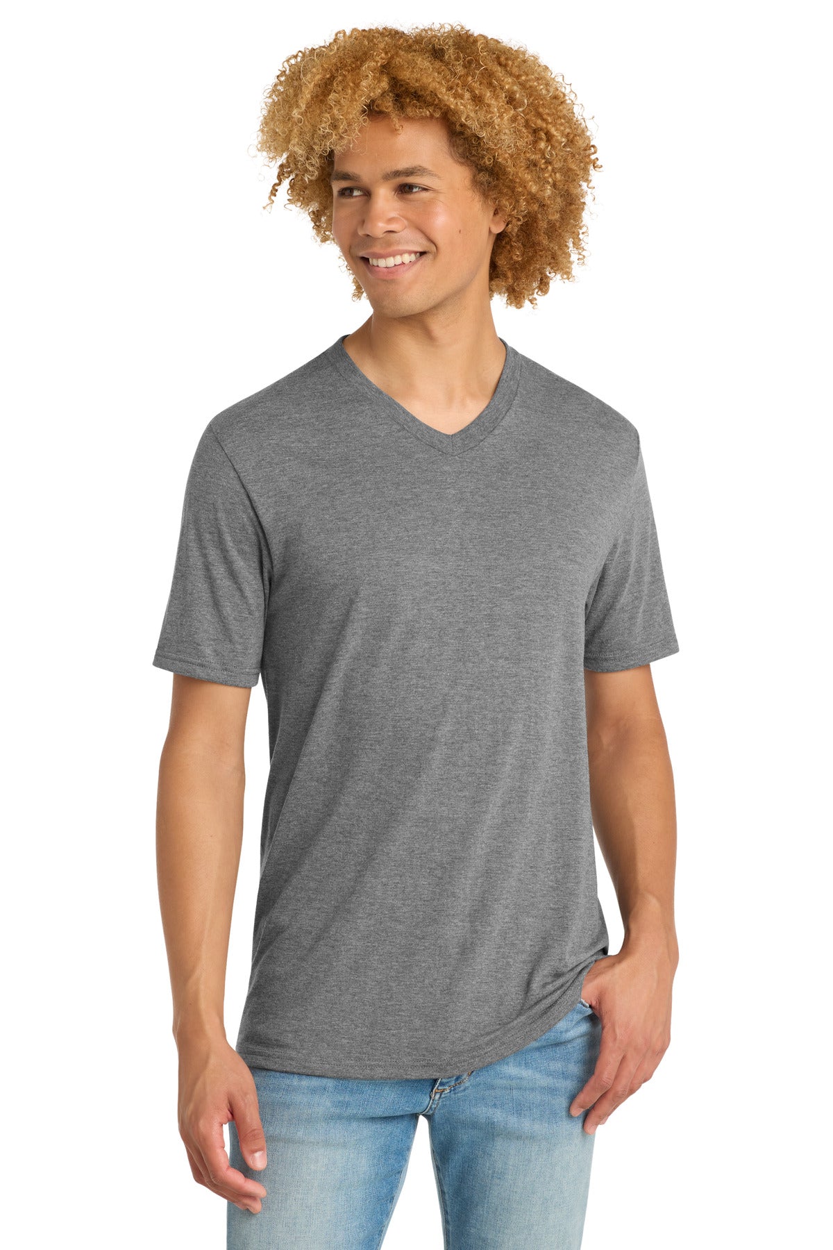 Custom Embroidered District T-Shirts  in Grey Frost
