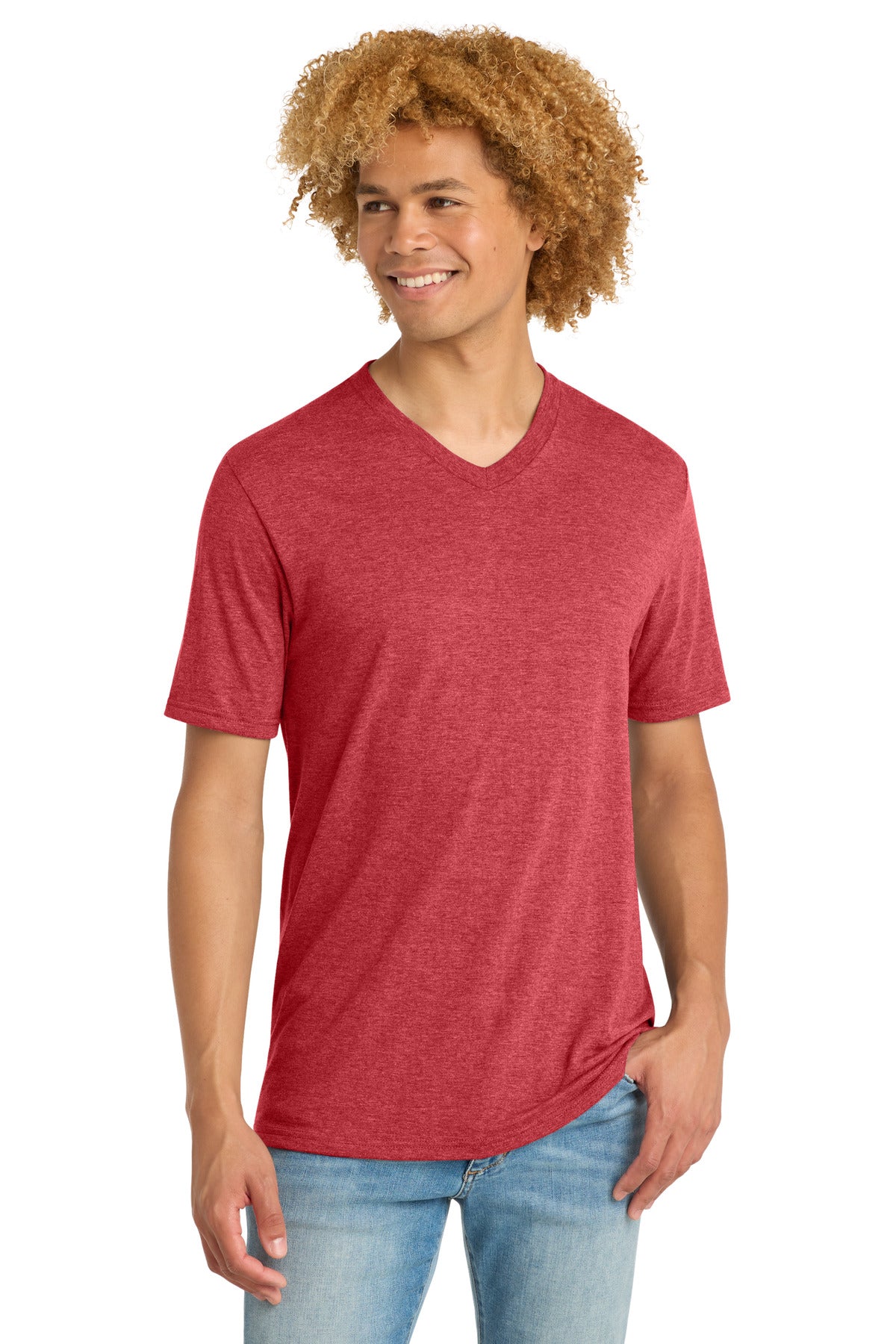 Custom Embroidered District T-Shirts  in Red Frost
