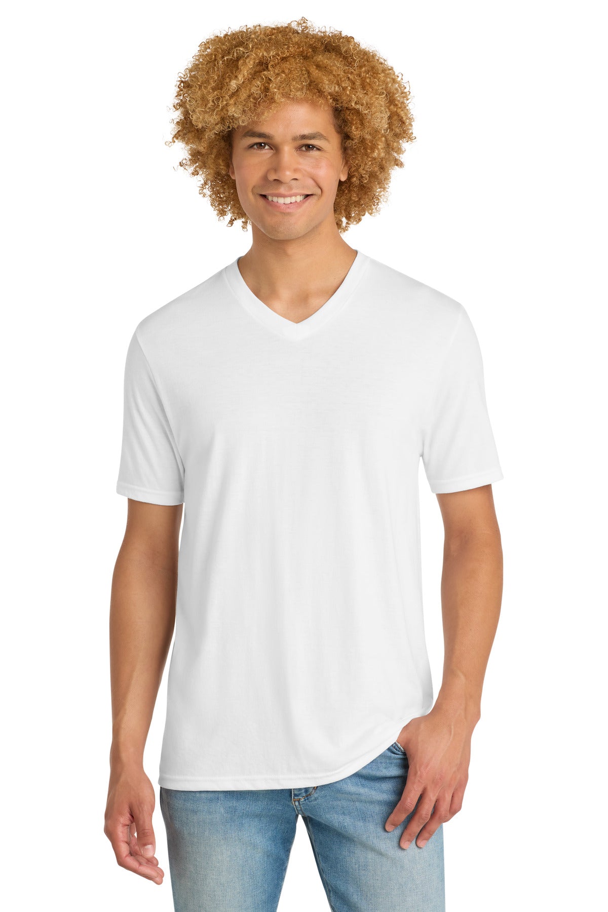 Custom Embroidered District T-Shirts  in White
