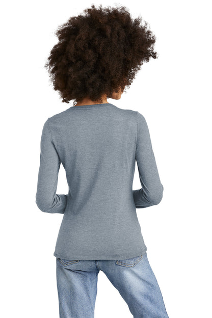Custom Embroidered District Women's Perfect Tri Long Sleeve V-Neck Tee DT135,Flint Blue Heather