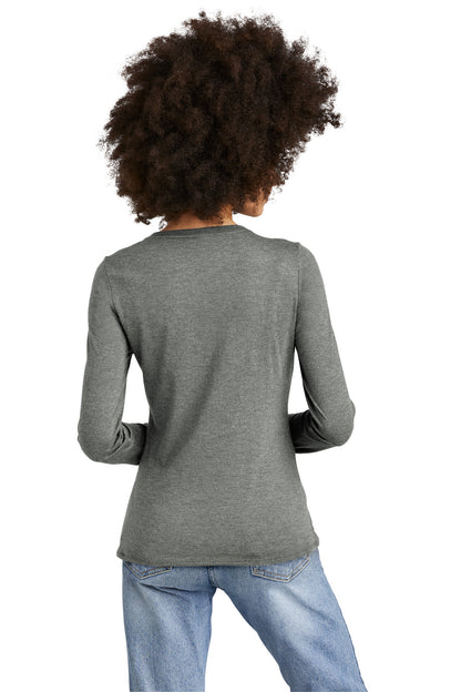 Custom Embroidered District Women's Perfect Tri Long Sleeve V-Neck Tee DT135,Heathered Charcoal