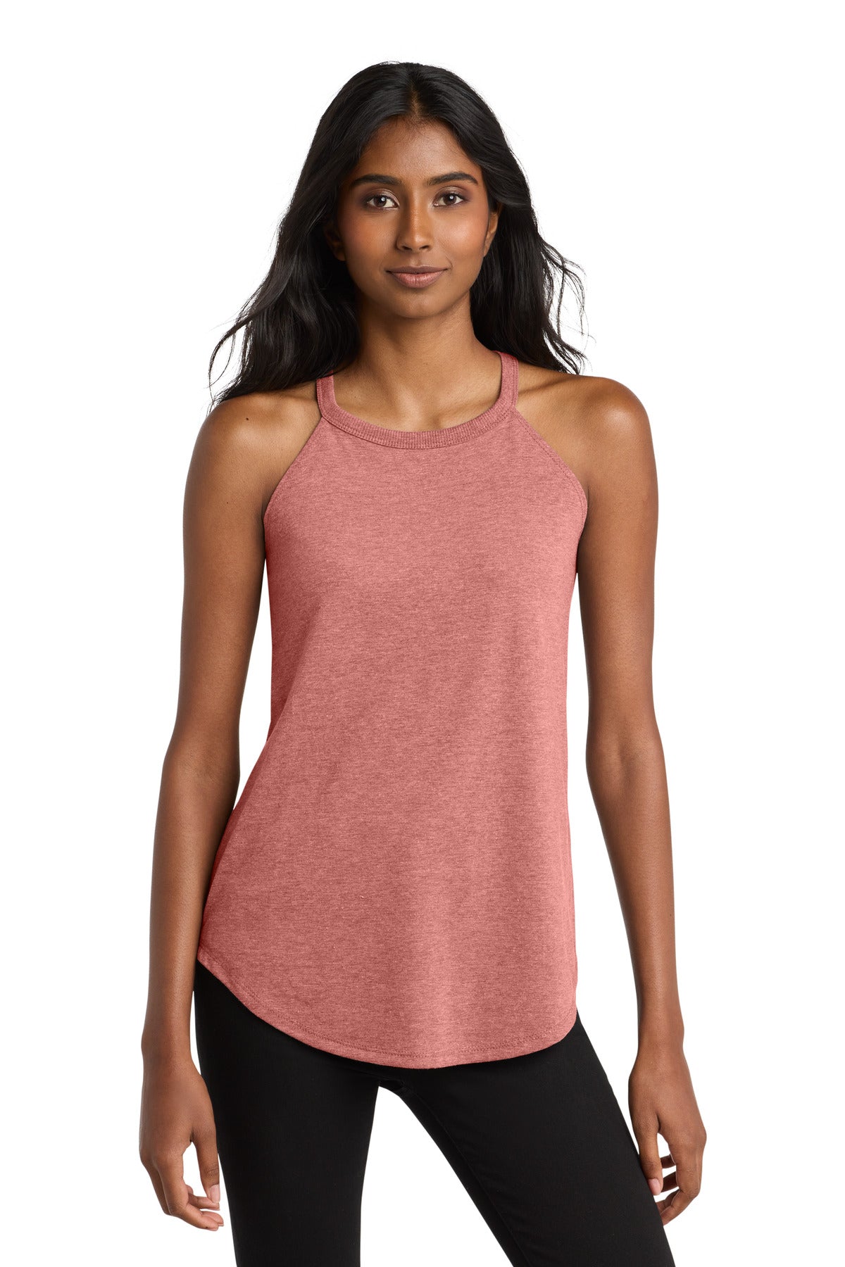 Custom Embroidered District T-Shirts  in Blush Frost