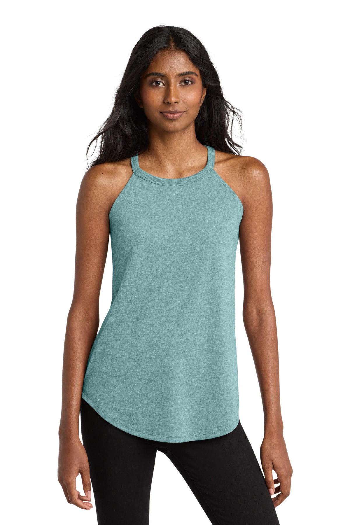 Custom Embroidered District T-Shirts  in Heathered Eucalyptus Blue