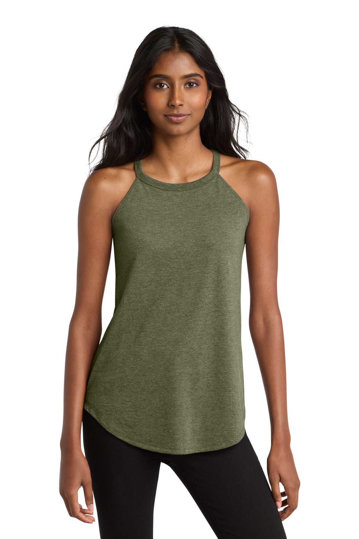 Custom Embroidered District T-Shirts  in Military Green Frost