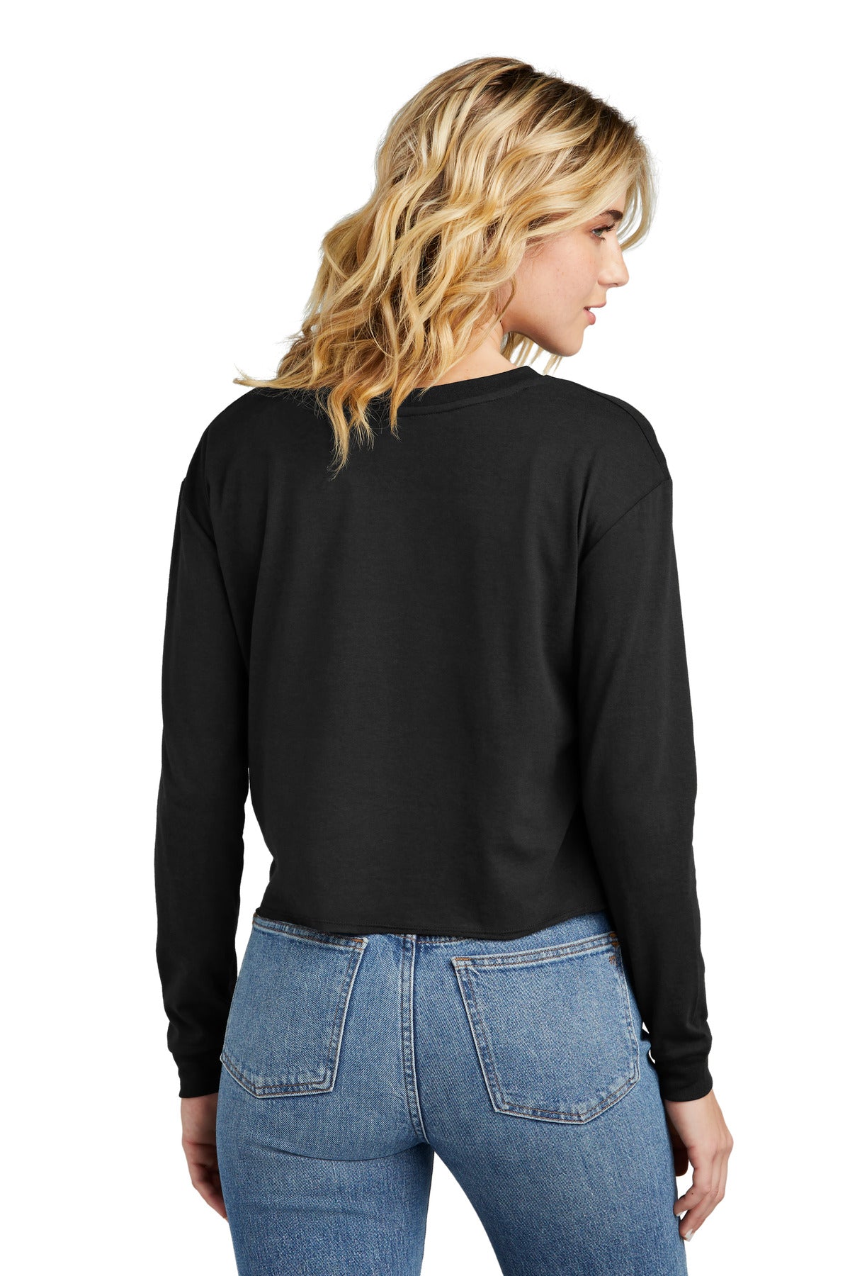 Custom Embroidered District Women's Perfect Tri Midi Long Sleeve Tee DT141,Black