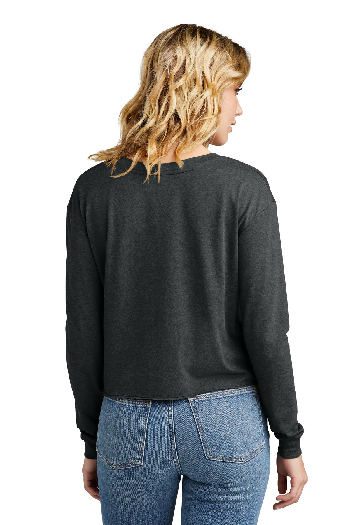 Custom Embroidered District Women's Perfect Tri Midi Long Sleeve Tee DT141,Black Frost