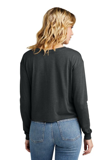 Custom Embroidered District Women's Perfect Tri Midi Long Sleeve Tee DT141,Black Frost