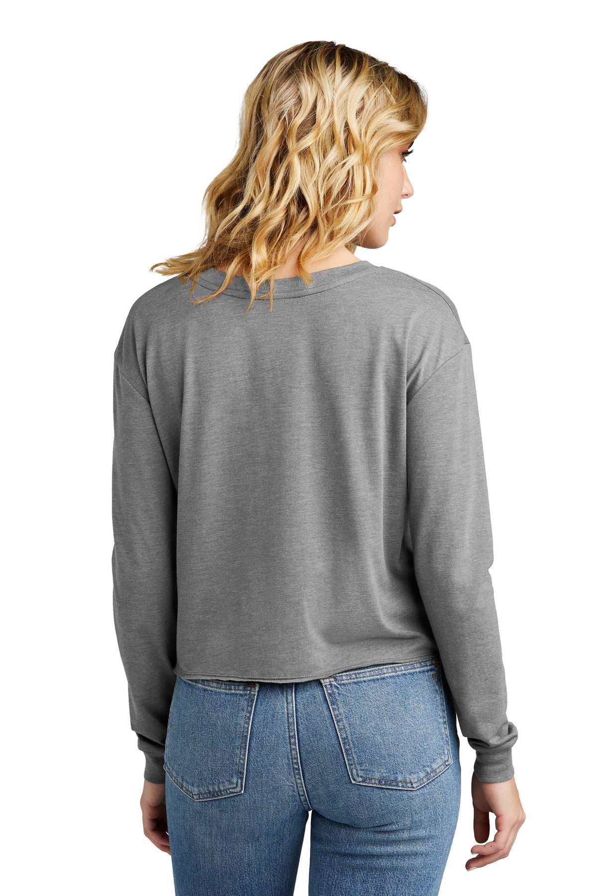 Custom Embroidered District Women's Perfect Tri Midi Long Sleeve Tee DT141,Grey Frost