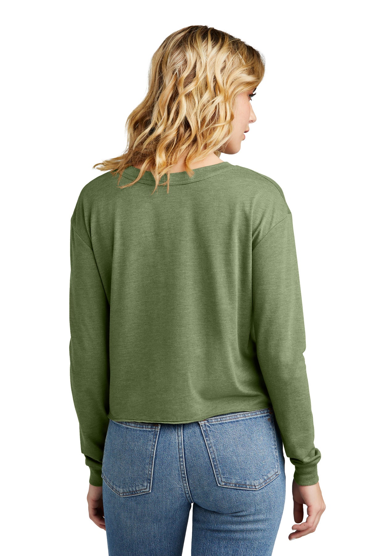 Custom Embroidered District Women's Perfect Tri Midi Long Sleeve Tee DT141,Military Green Frost