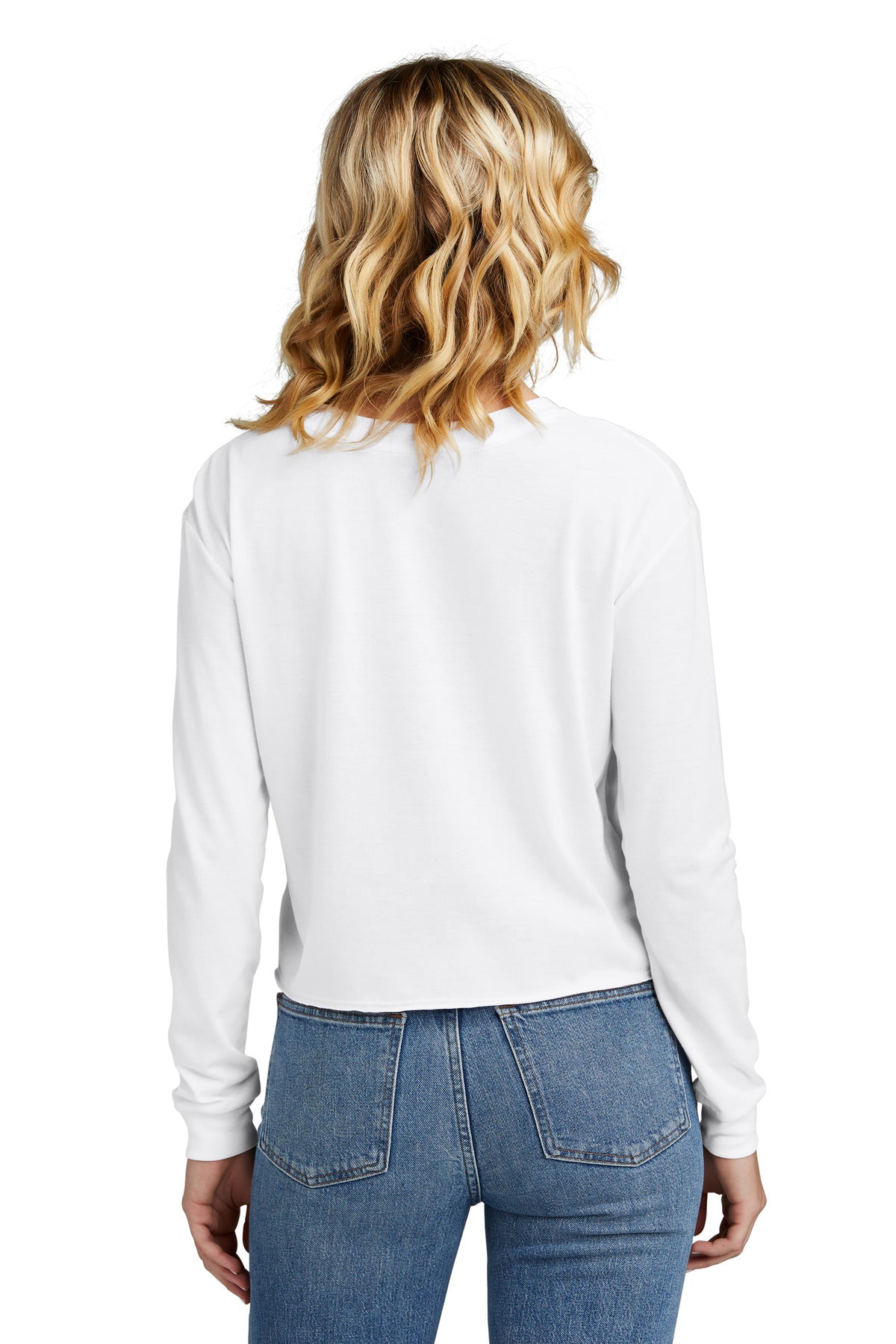Custom Embroidered District Women's Perfect Tri Midi Long Sleeve Tee DT141,White