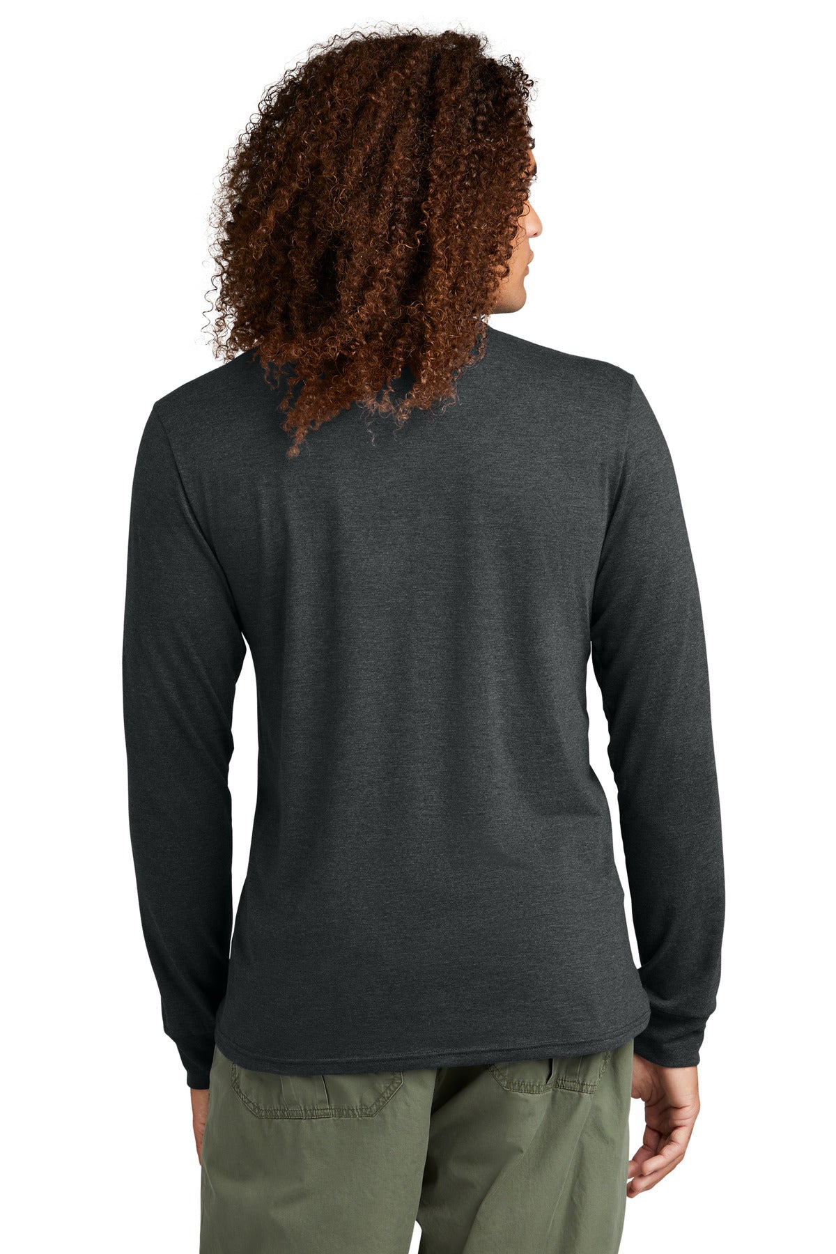 Custom Embroidered District Perfect Tri Long Sleeve Henley DT145,Black Frost