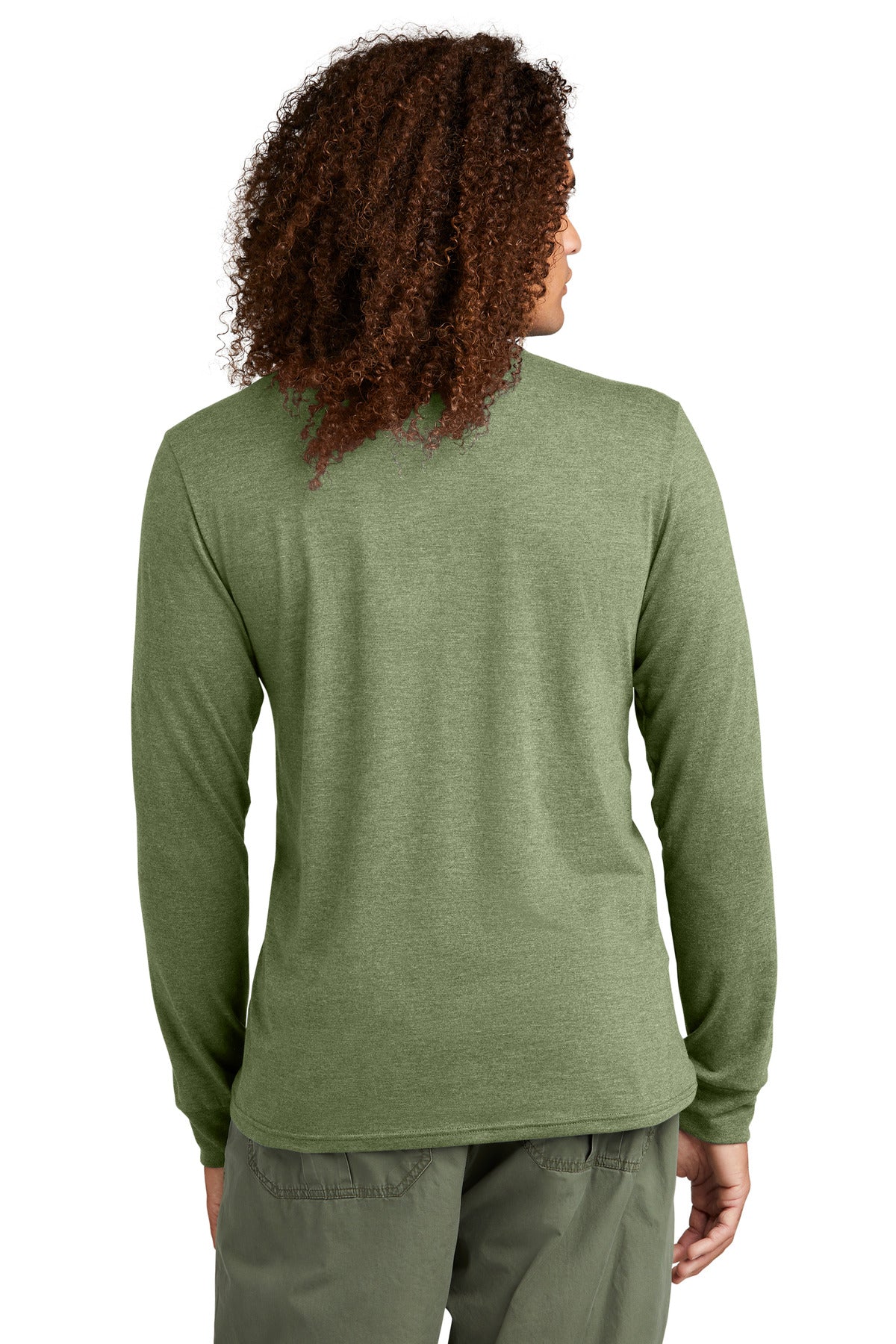 Custom Embroidered District Perfect Tri Long Sleeve Henley DT145,Military Green Frost