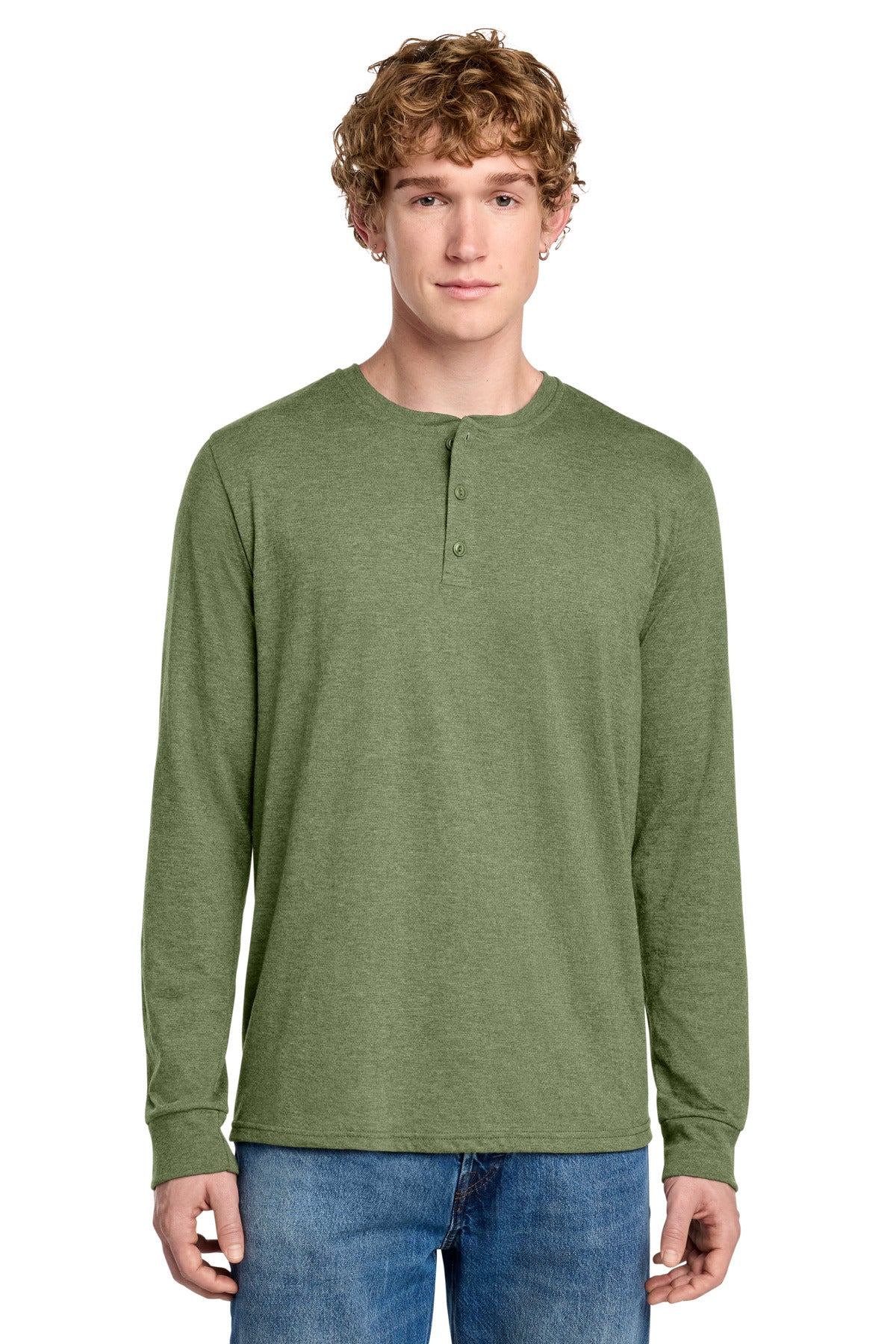 Custom Embroidered District T-Shirts  in Military Green Frost