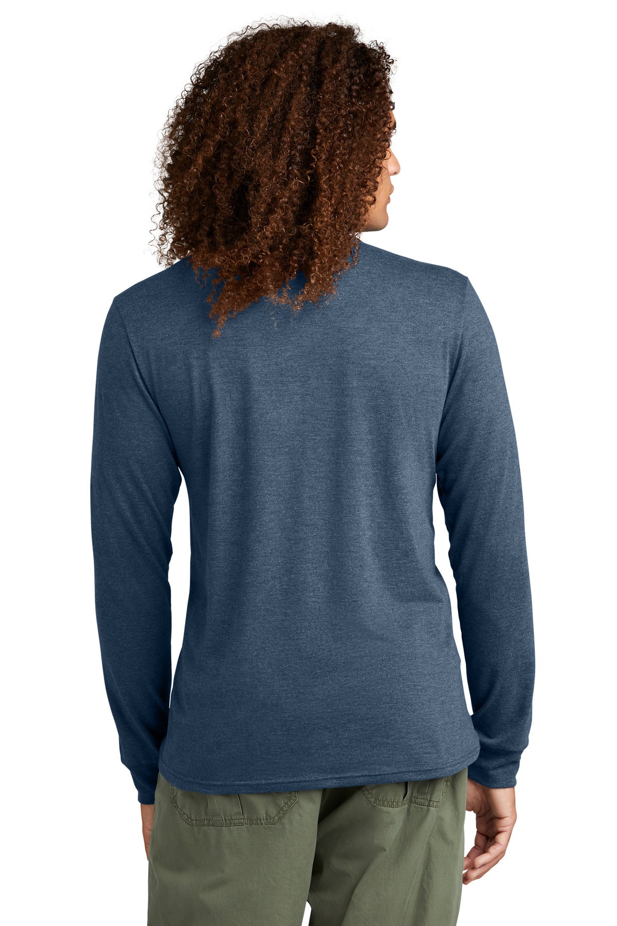 Custom Embroidered District Perfect Tri Long Sleeve Henley DT145,Navy Frost