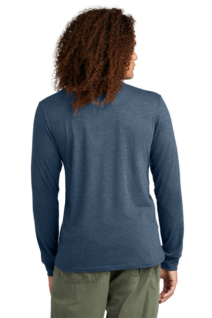 Custom Embroidered District Perfect Tri Long Sleeve Henley DT145,Navy Frost