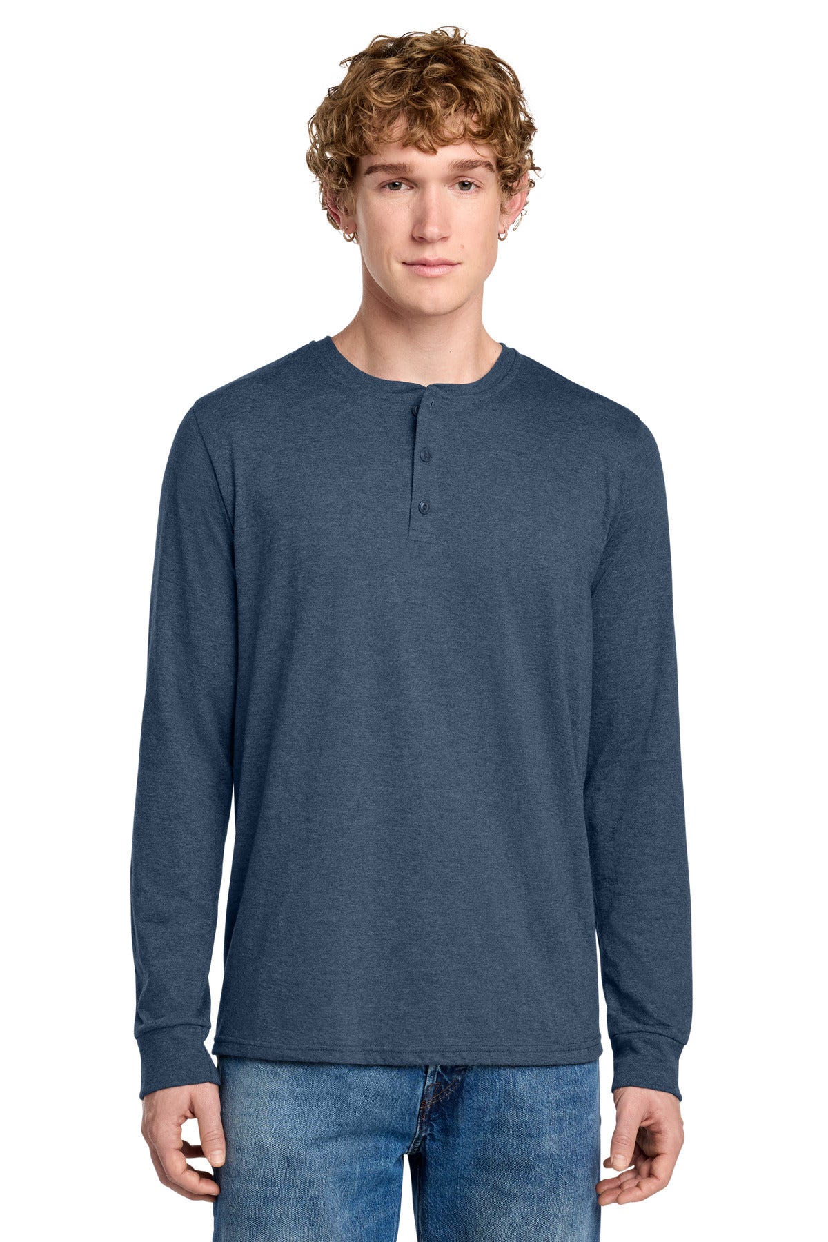 Custom Embroidered District T-Shirts  in Navy Frost
