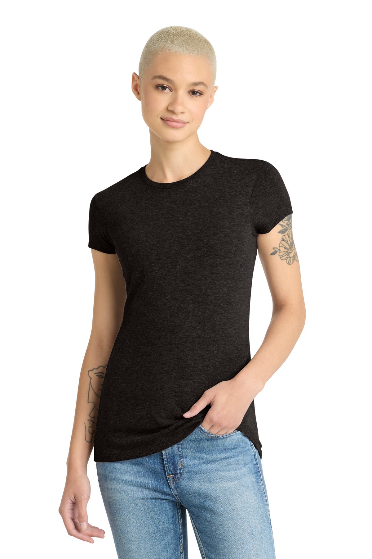 Custom Embroidered District T-Shirts  in Black Frost