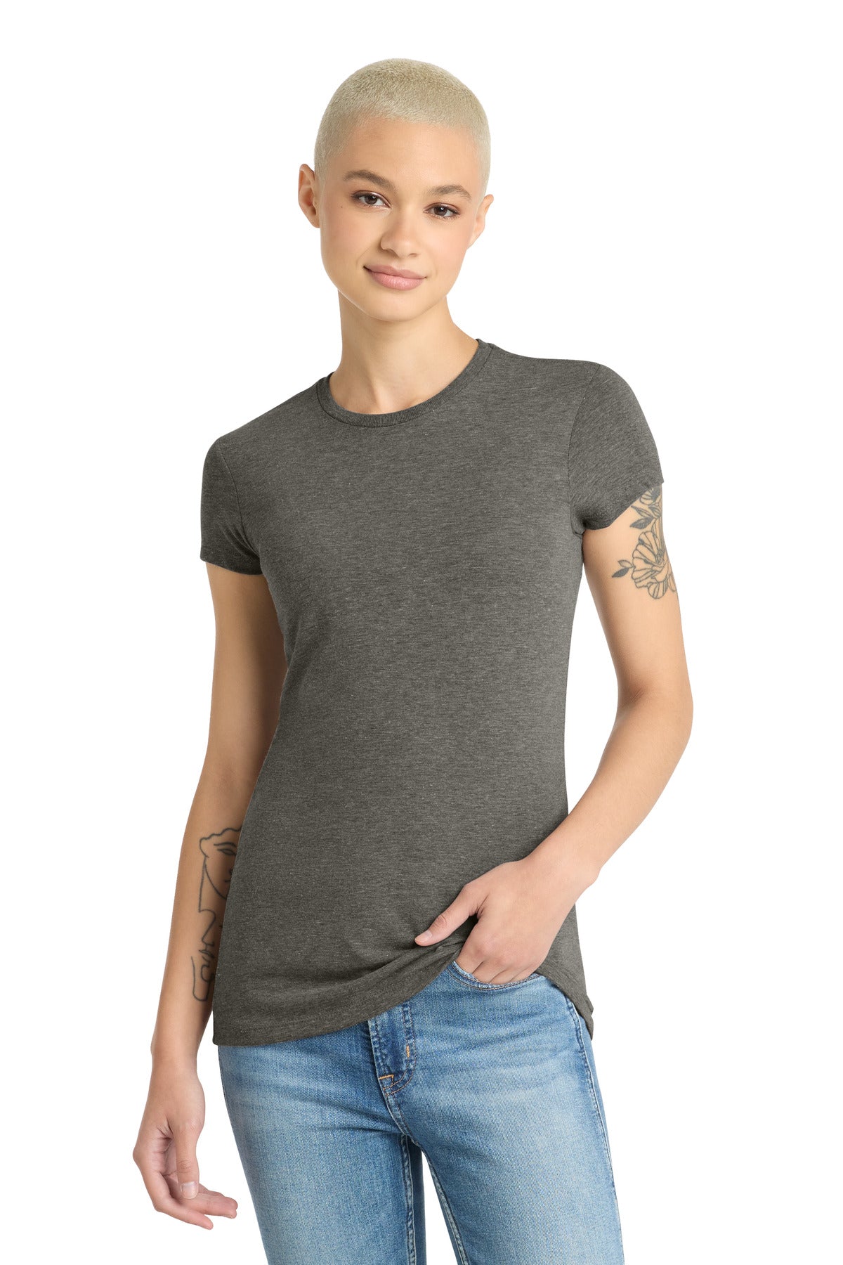 Custom Embroidered District T-Shirts  in Grey Frost