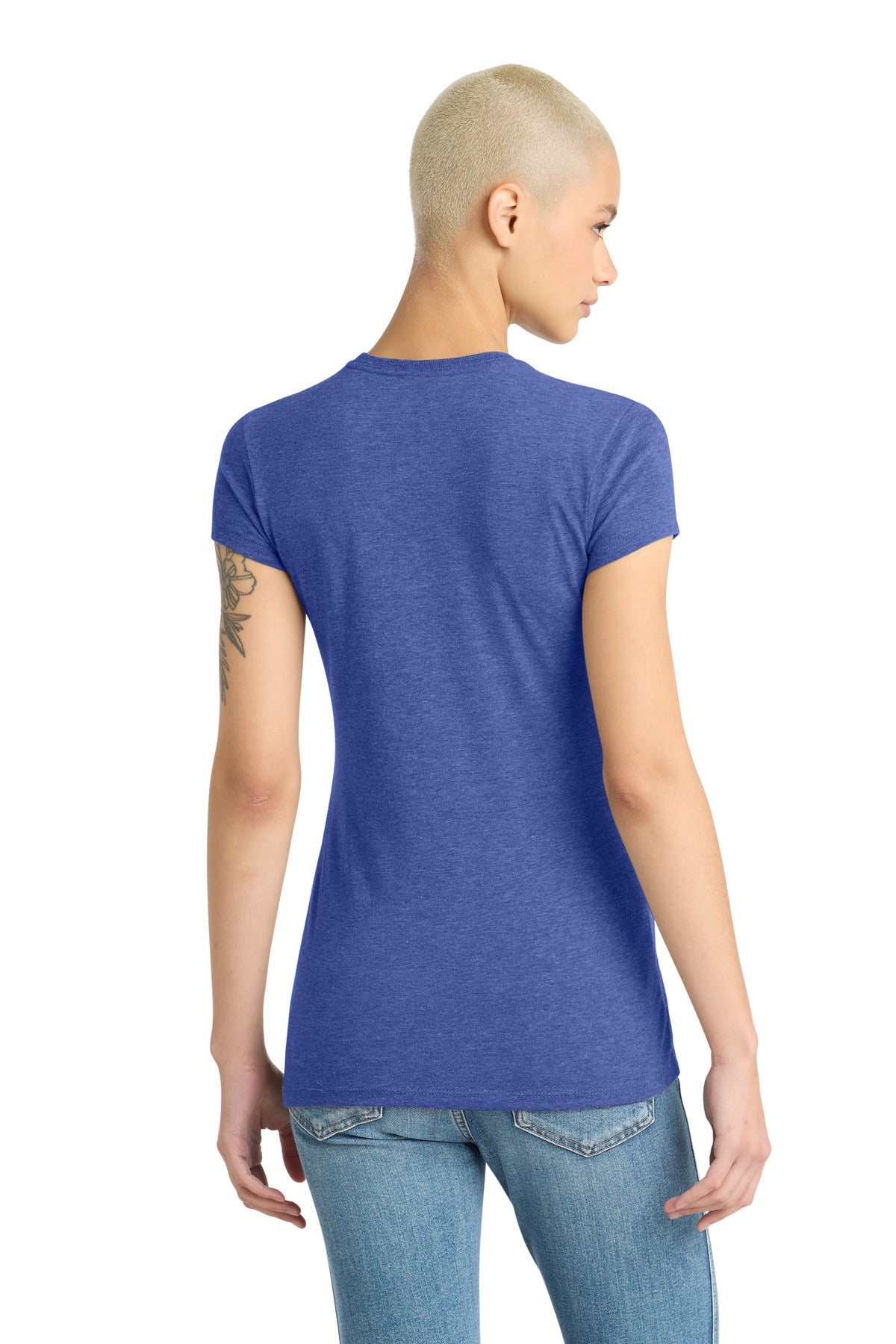 Custom Embroidered District T-Shirts  in Royal Frost