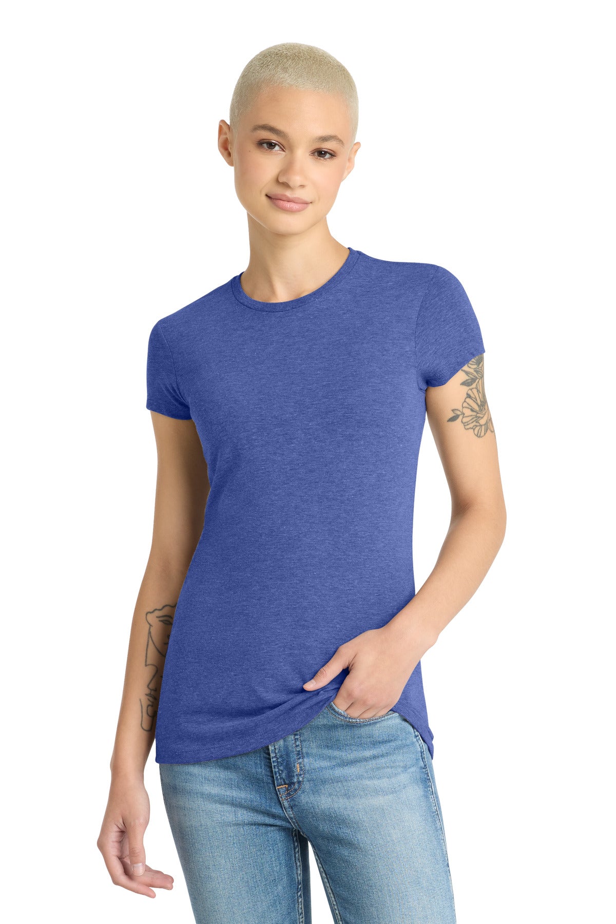 Custom Embroidered District T-Shirts  in Royal Frost