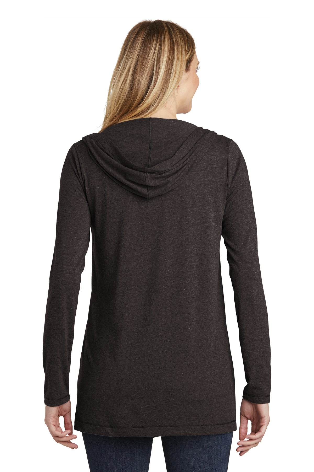 Custom Embroidered District  Women's Perfect Tri  Hooded Cardigan. DT156,Black Frost