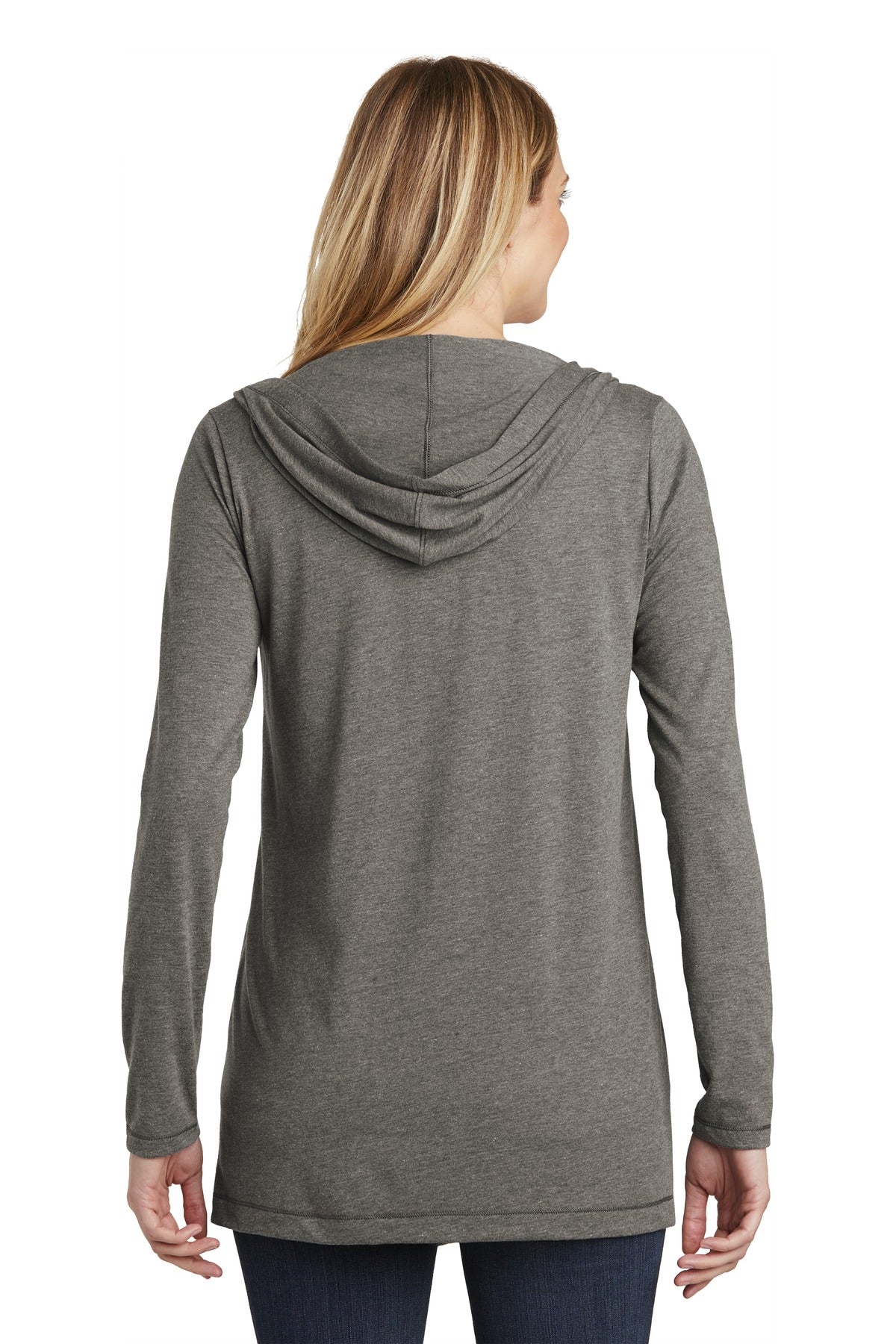 Custom Embroidered District  Women's Perfect Tri  Hooded Cardigan. DT156,Grey Frost