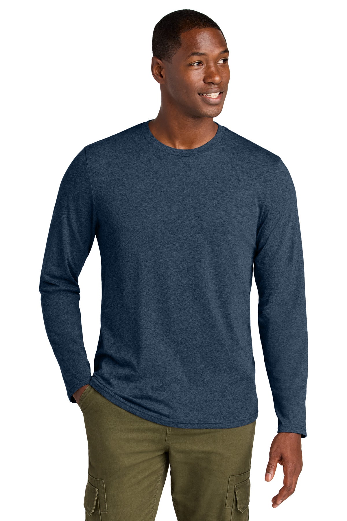 Custom Embroidered District T-Shirts  in Heathered Navy