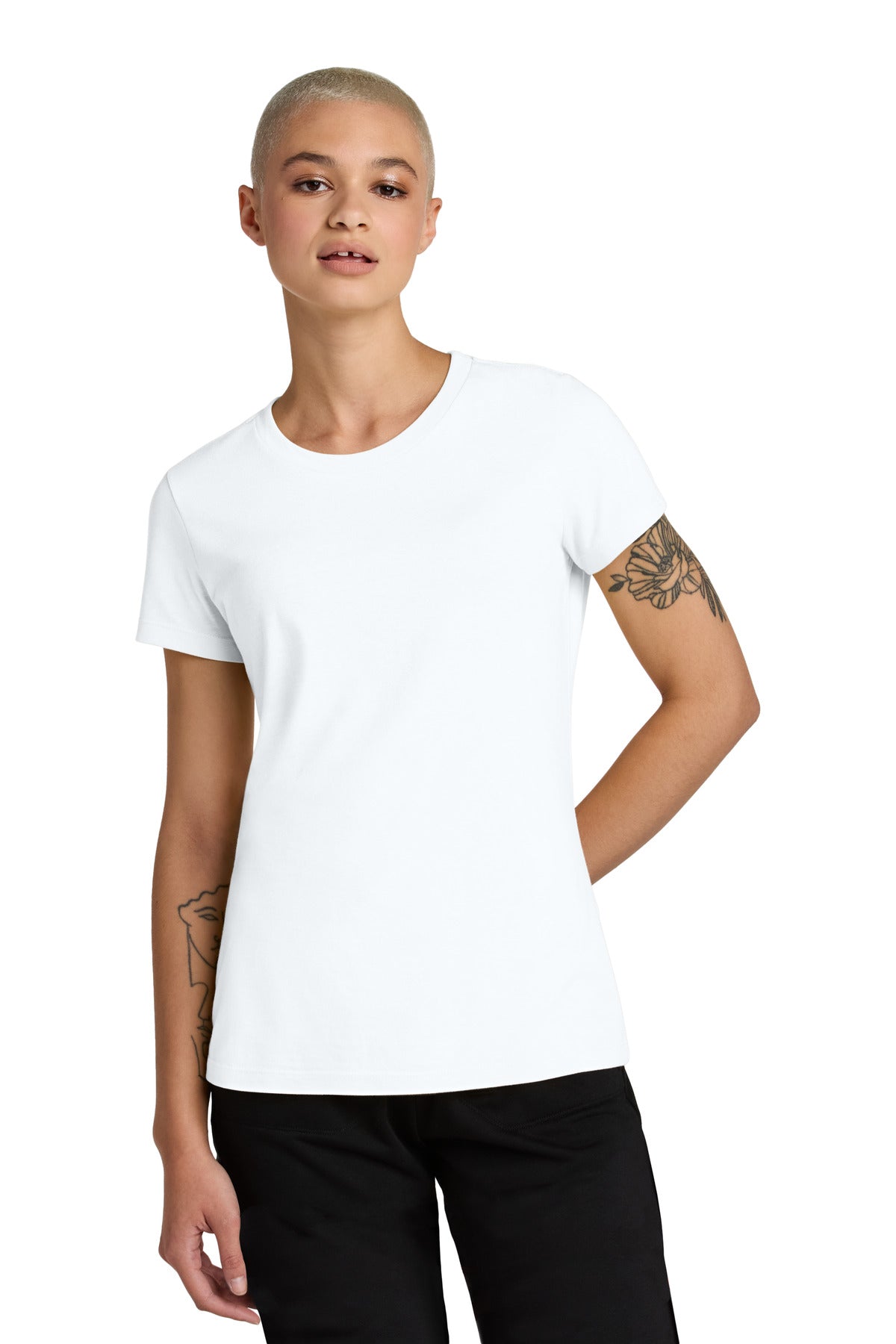 Custom Embroidered District T-Shirts  in Bright White