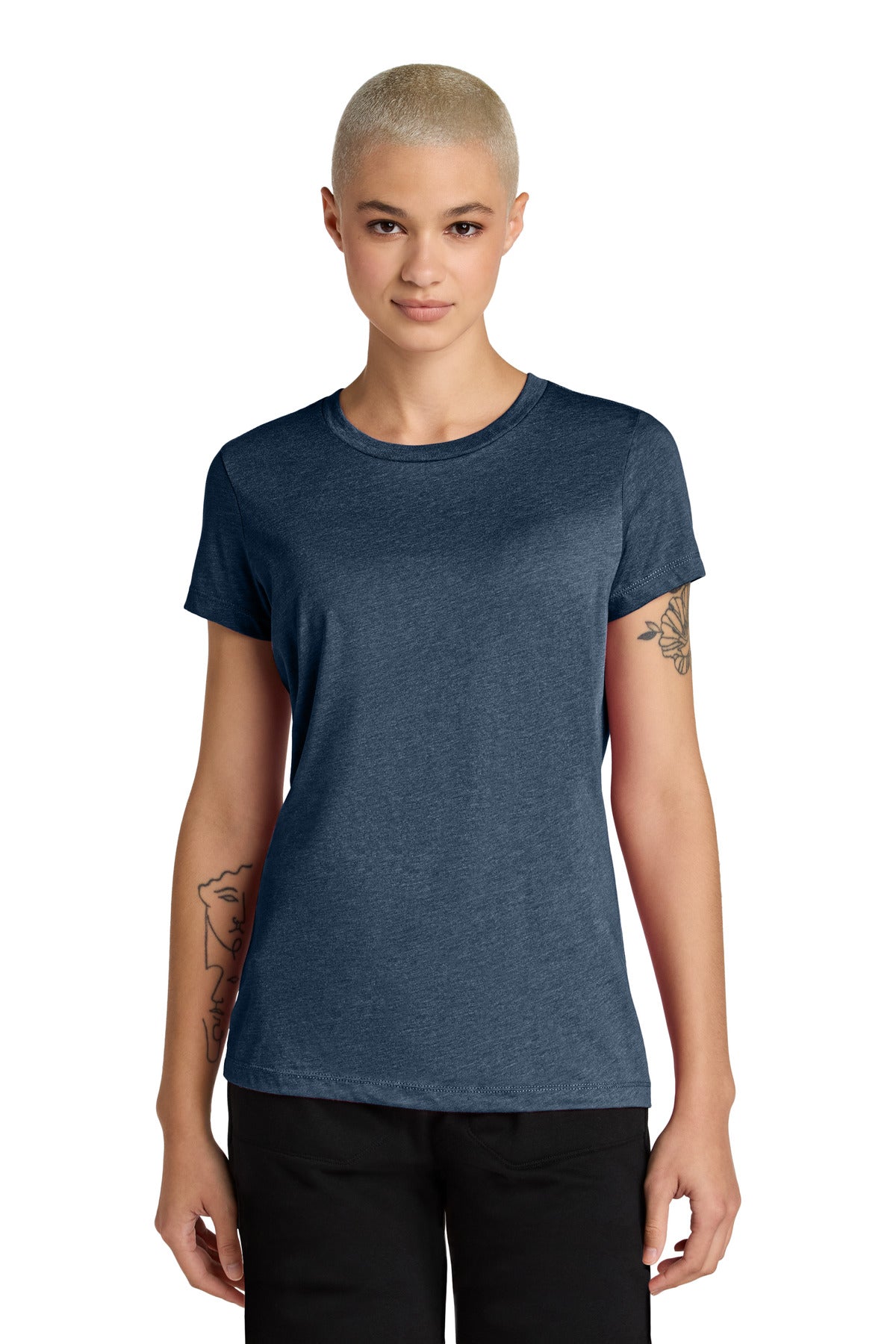 Custom Embroidered District T-Shirts  in Heathered Navy