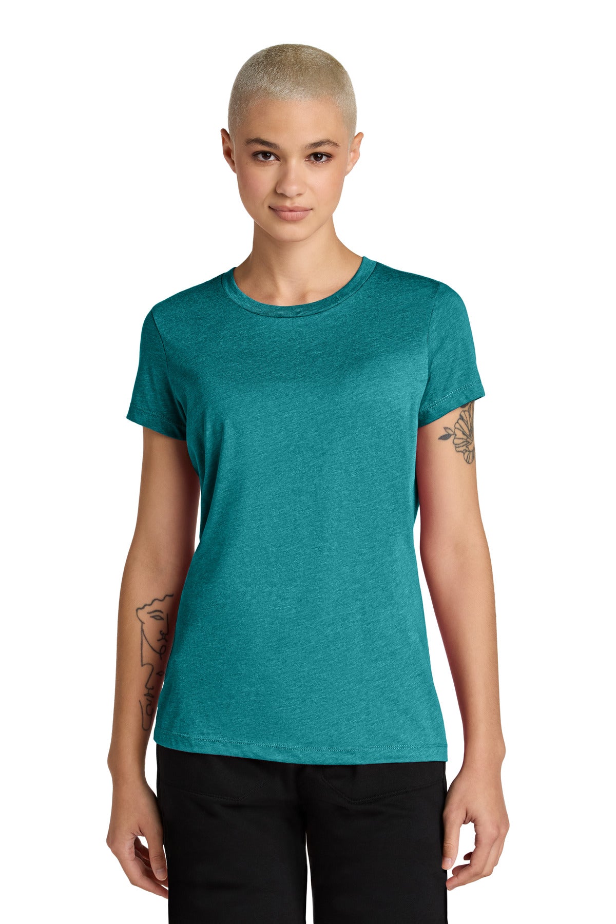 Custom Embroidered District T-Shirts  in Heathered Teal