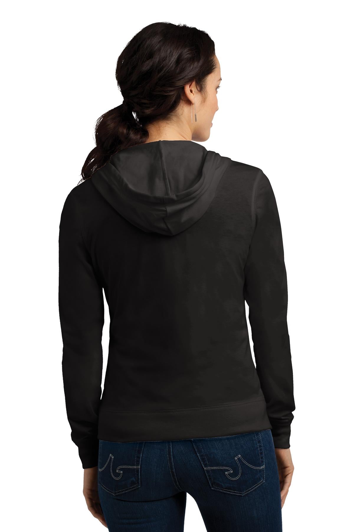 Custom Embroidered District Women's Fitted Jersey Full-Zip Hoodie. DT2100,Black