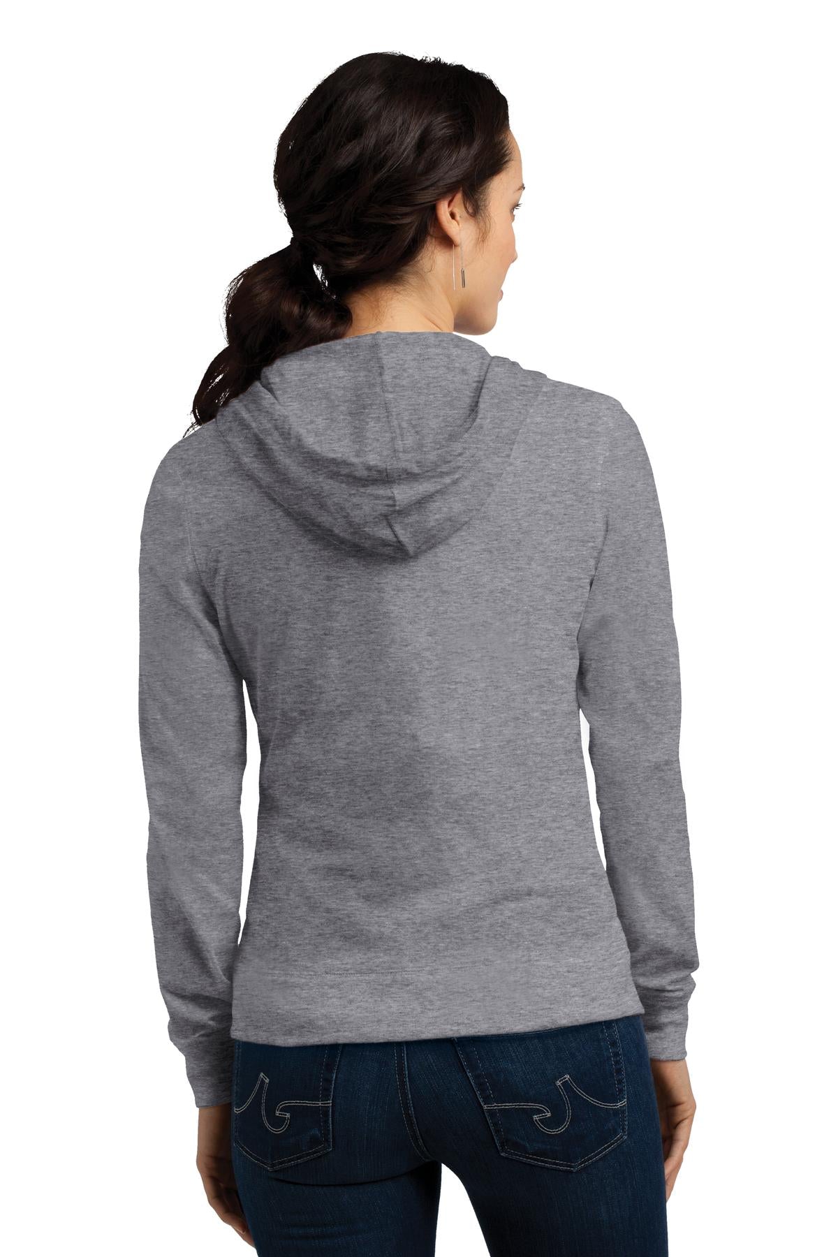 Custom Embroidered District Women's Fitted Jersey Full-Zip Hoodie. DT2100,Dark Heather Grey