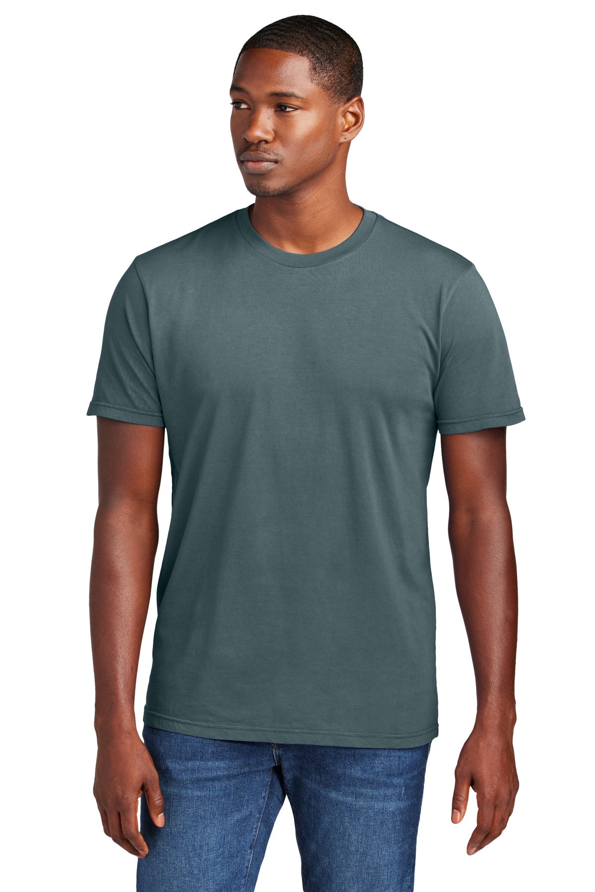 Custom Embroidered District T-Shirts  in Deep Steel Blue