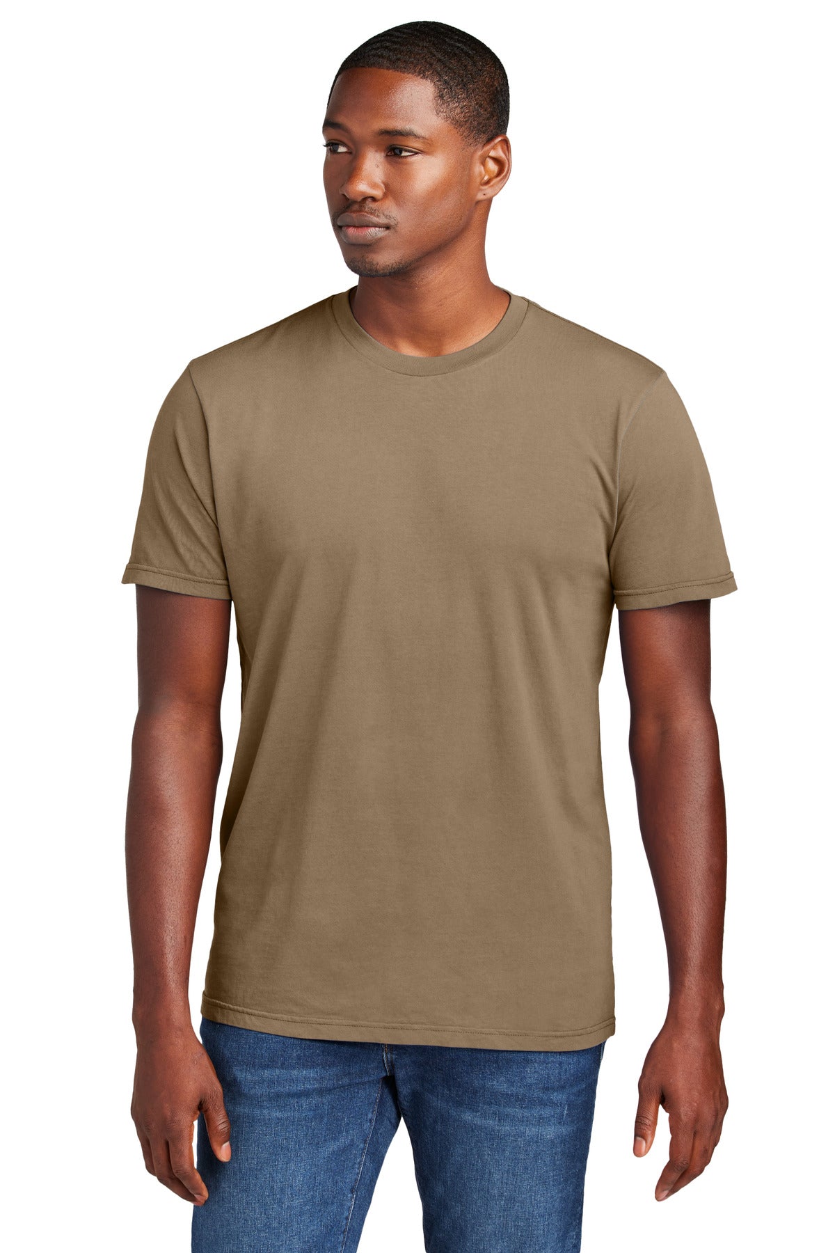 Custom Embroidered District T-Shirts  in Mushroom