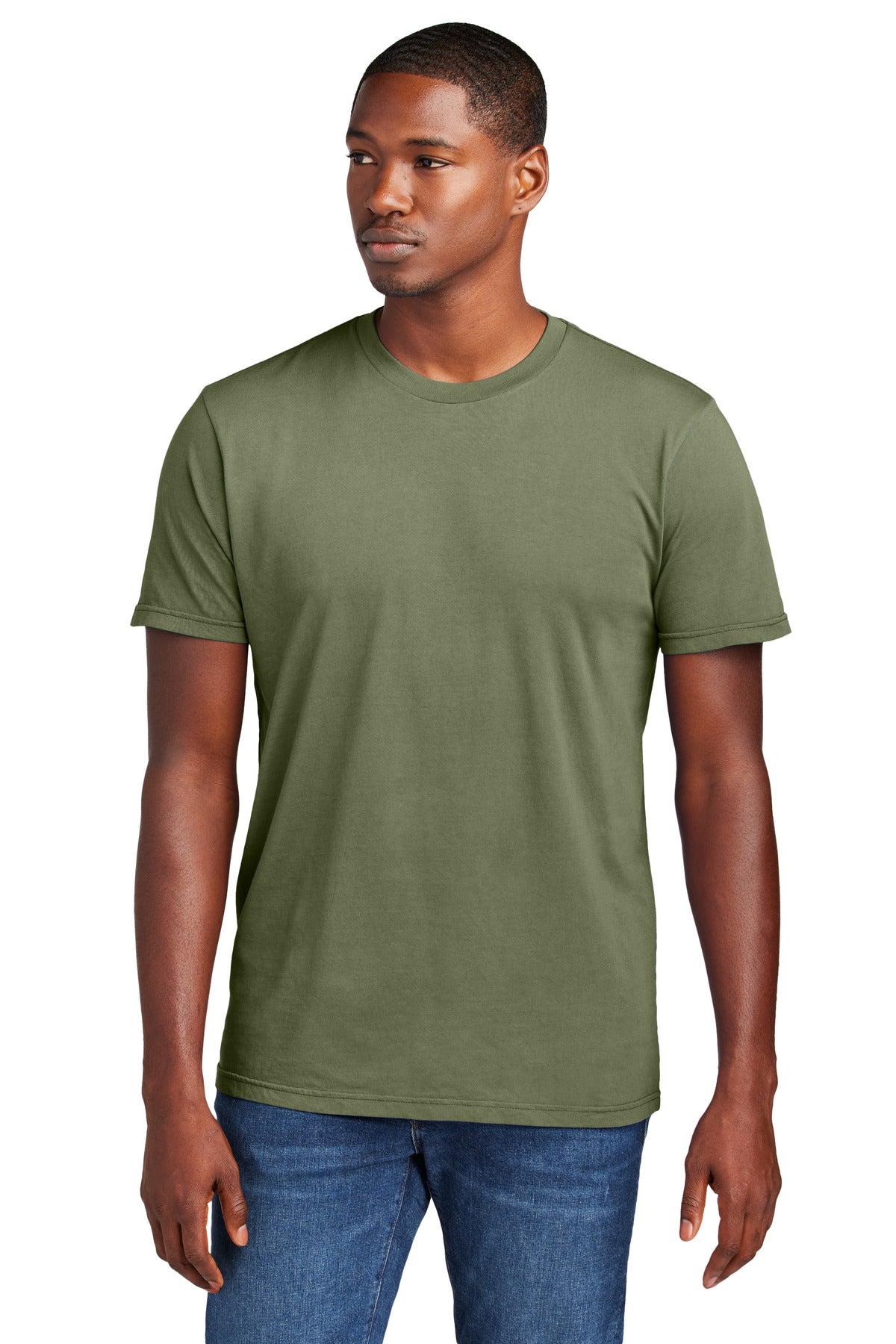 Custom Embroidered District T-Shirts  in Olive Drab Green
