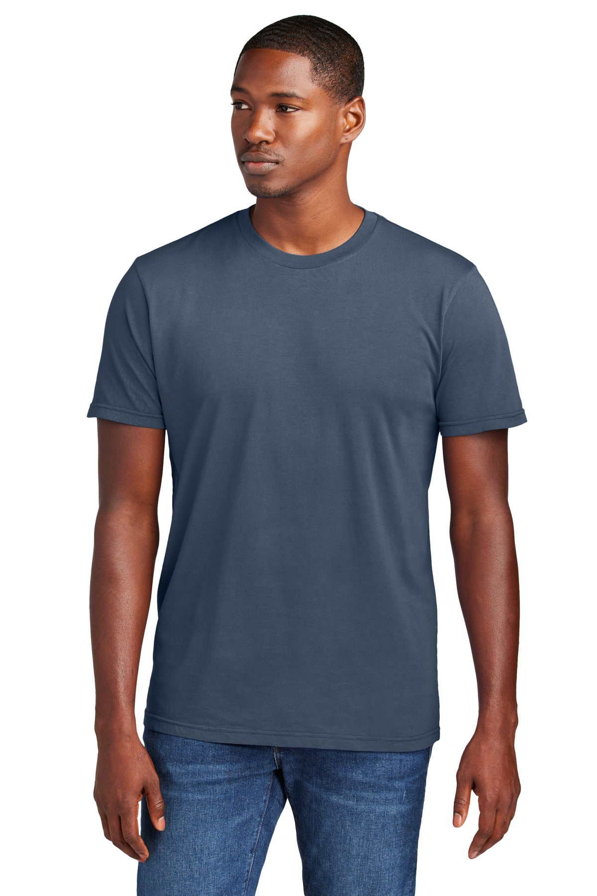 Custom Embroidered District T-Shirts  in True Navy