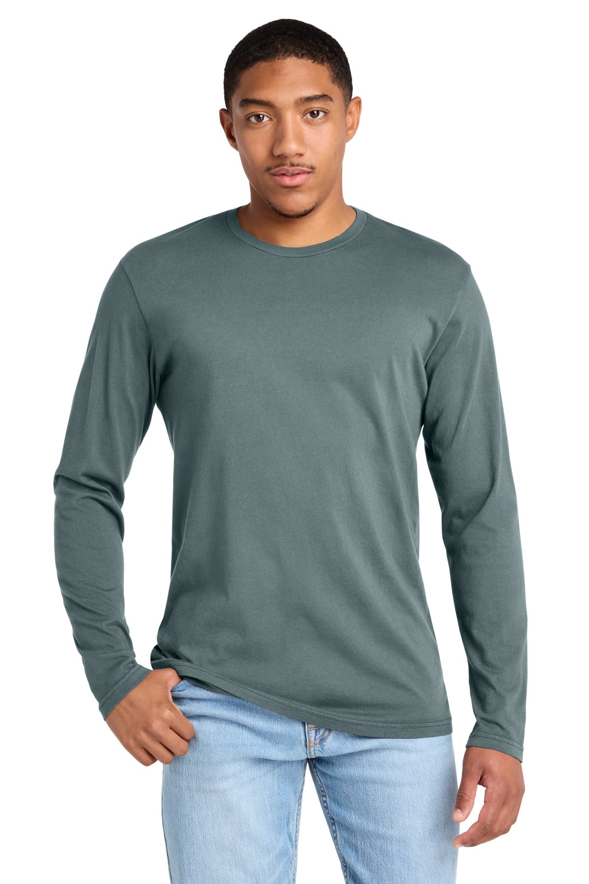 Custom Embroidered District T-Shirts  in Deep Steel Blue