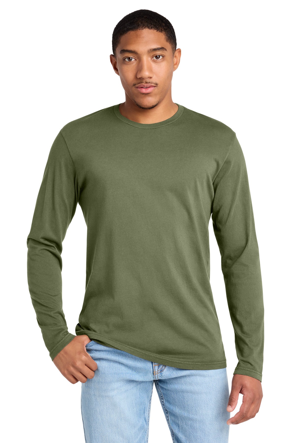 Custom Embroidered District T-Shirts  in Olive Drab Green